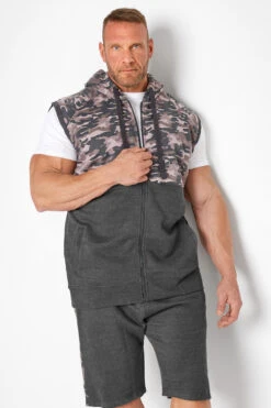KAM Big & Tall Charcoal Grey Camo Panelled Gilet