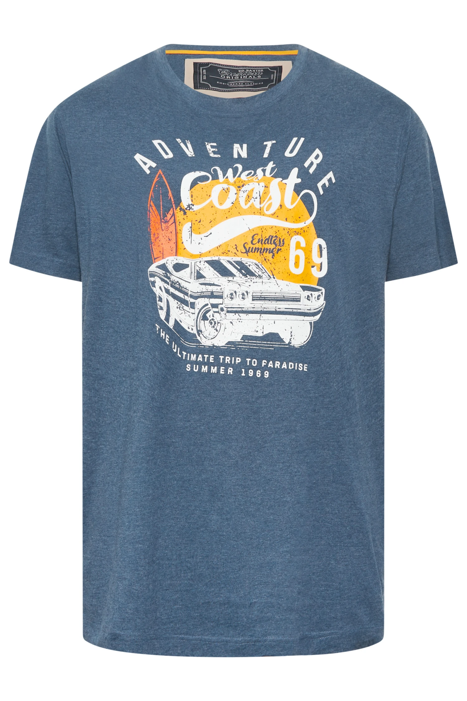 ED BAXTER Big & Tall Blue 'West Coast' Car Print T-Shirt 3 ED BAXTER Big & Tall Blue 'West Coast' Car Print T-Shirt - Image 3