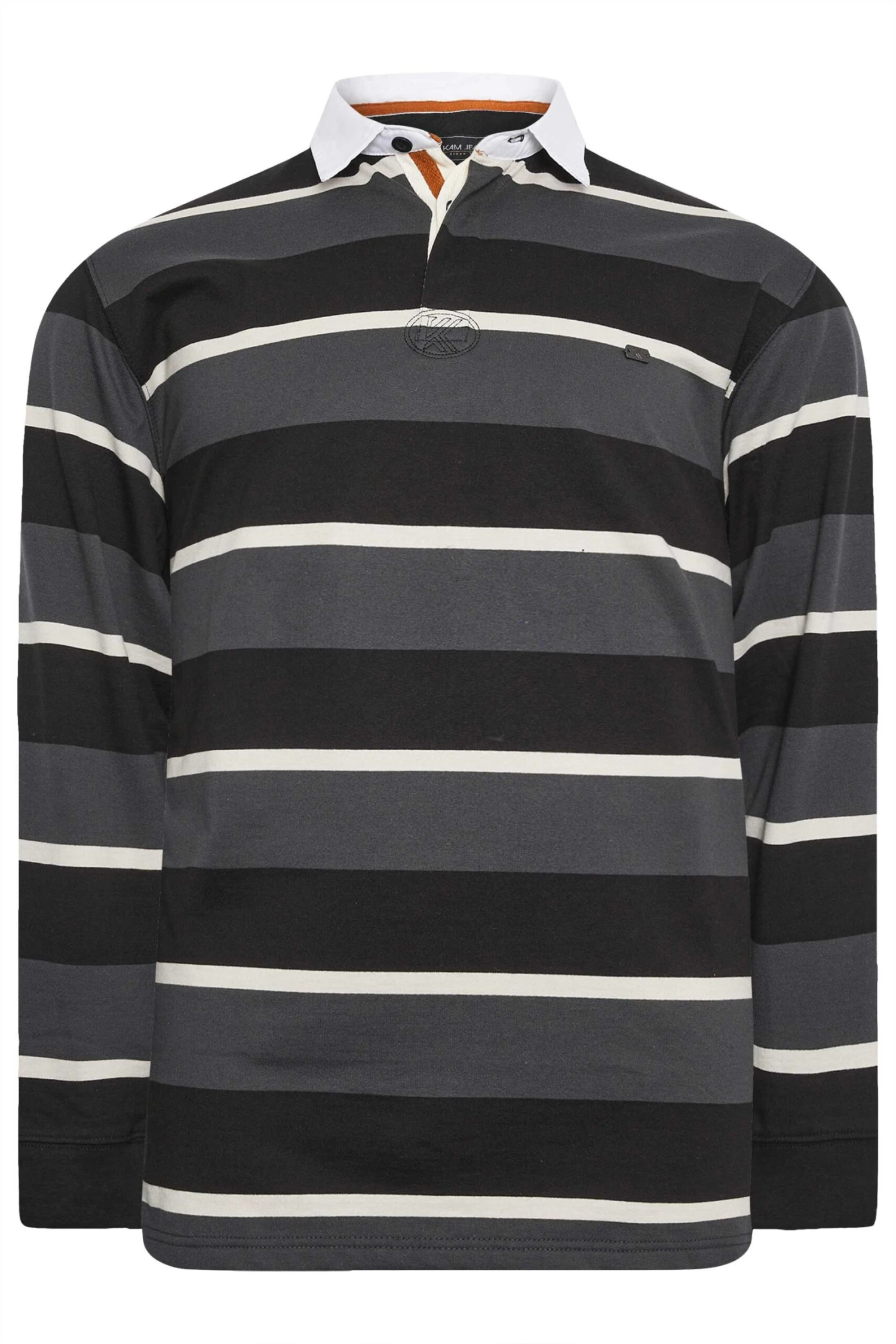 KAM Big & Tall Charcoal Grey Striped Long Sleeve Rugby Shirt 2 KAM Big & Tall Charcoal Grey Striped Long Sleeve Rugby Shirt - Image 2