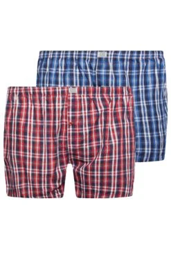 D555 Big & Tall 2 PACK Blue & Red Check Print Boxers
