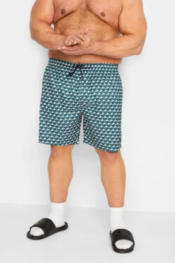 ESPIONAGE Big & Tall Blue Shark Print Swim Shorts