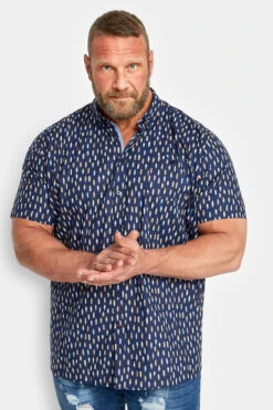 D555 Big & Tall Navy Blue Surf Board Print Shirt