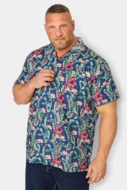 ESPIONAGE Big & Tall Navy Blue Hawaiian Shirt