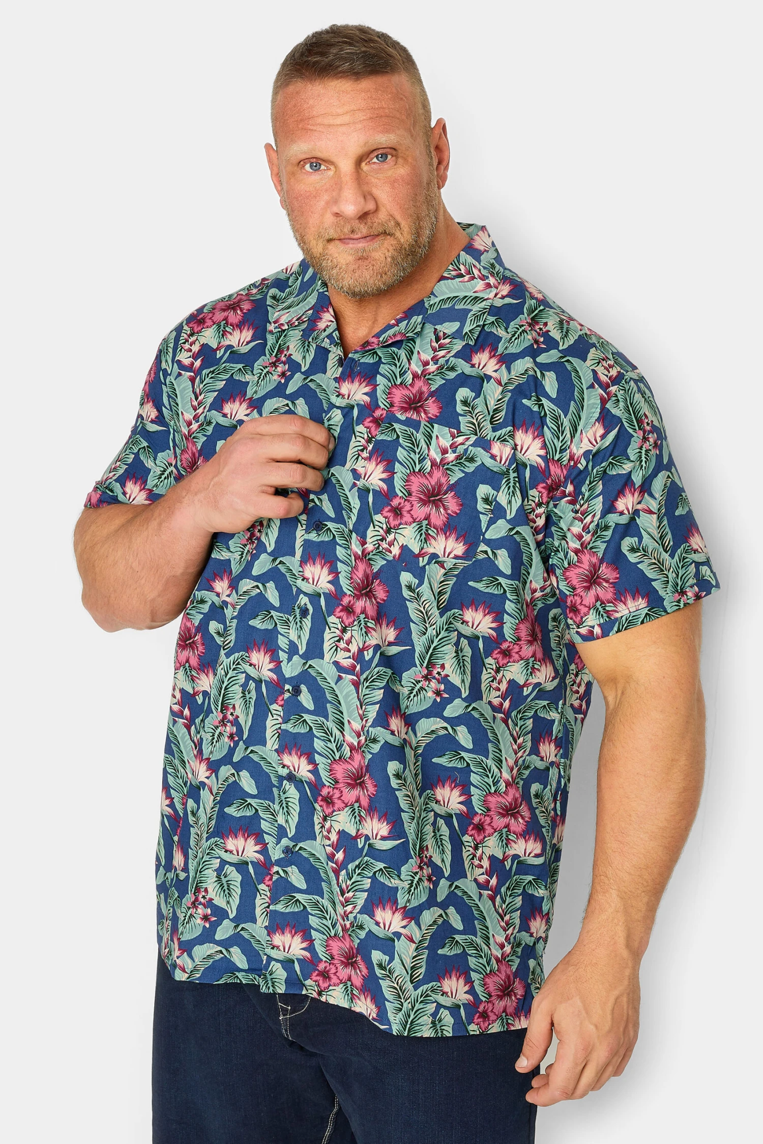 ESPIONAGE Big & Tall Navy Blue Hawaiian Shirt 1 ESPIONAGE Big & Tall Navy Blue Hawaiian Shirt