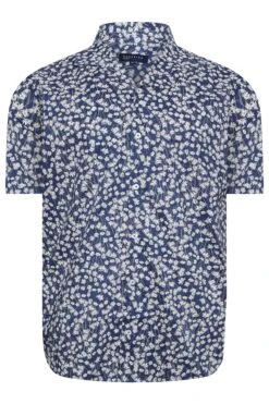 BadRhino Big & Tall Navy Blue Floral Short Sleeve Shirt -Menswear Mode Sales Store 0aaff0e8 6eab 41 208034 X
