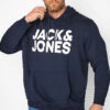 JACK & JONES Big & Tall Navy Blue Printed Logo Hoodie