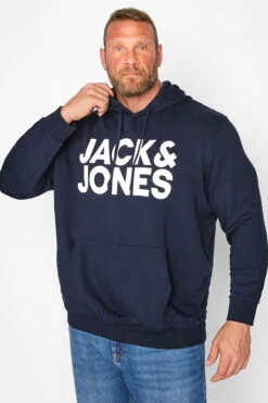 JACK & JONES Big & Tall Navy Blue Printed Logo Hoodie