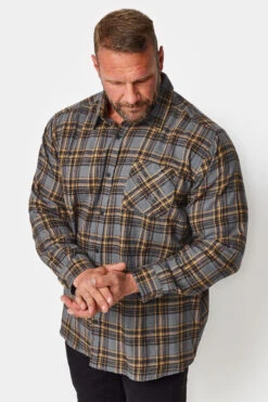 BadRhino Big & Tall Grey Brushed Cotton Check Long Sleeve Shirt