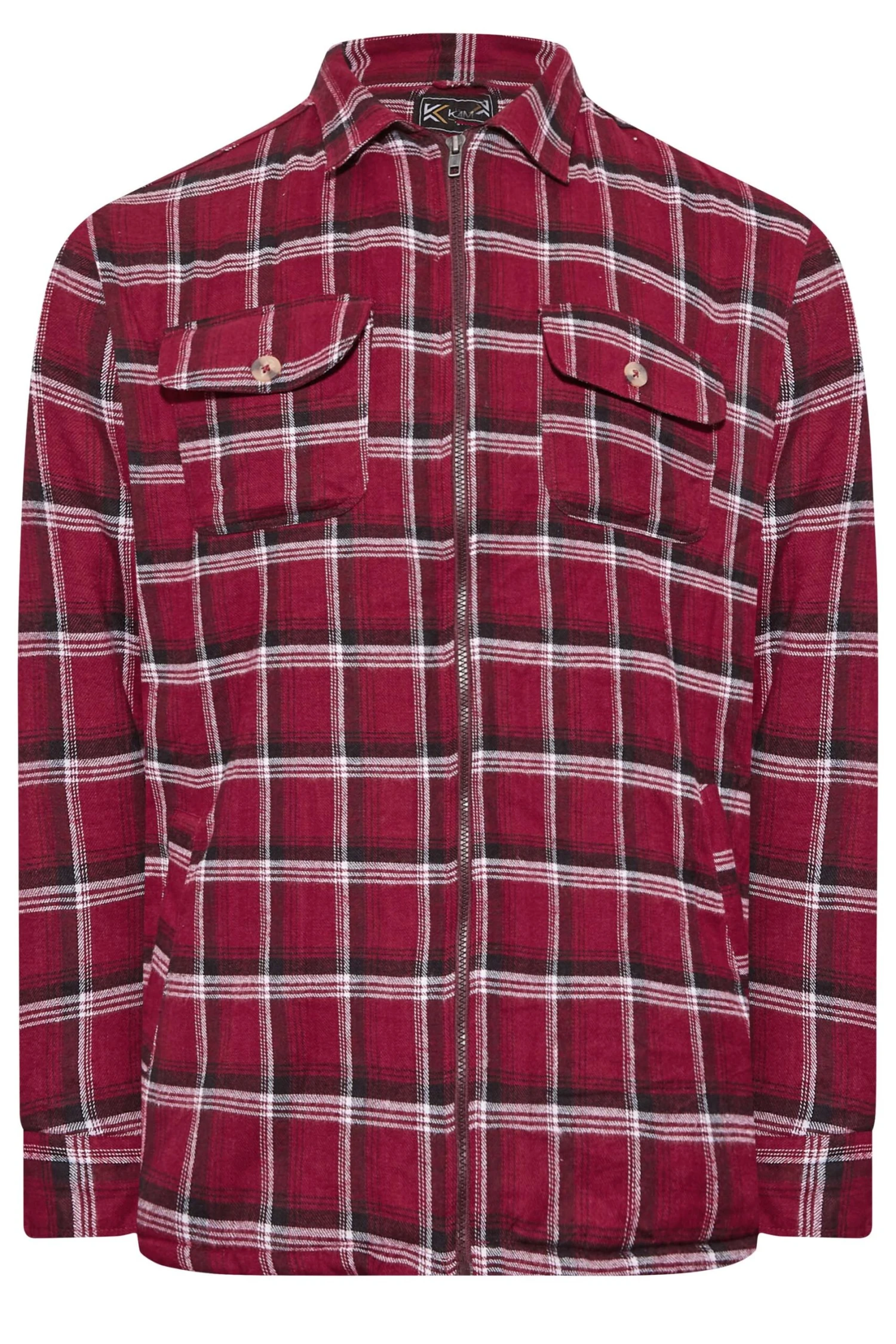 KAM Big & Tall Red Zip Through Sherpa Lined Check Shirt 3 KAM Big & Tall Red Zip Through Sherpa Lined Check Shirt - Image 3