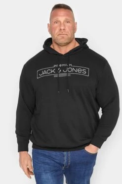 JACK & JONES Big & Tall Black Premium Logo Hoodie