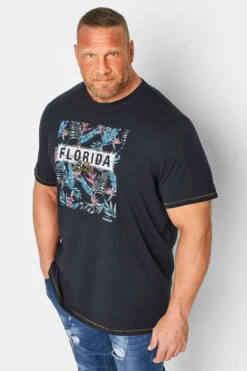 D555 Big & Tall Navy Blue Florida Floral Print T-Shirt