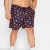 ESPIONAGE Big & Tall Navy Blue Crab Print Swim Shorts