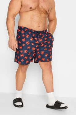 ESPIONAGE Big & Tall Navy Blue Crab Print Swim Shorts