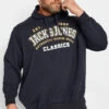 JACK & JONES Big & Tall Navy Blue Logo Print Hooded Sweatshirt