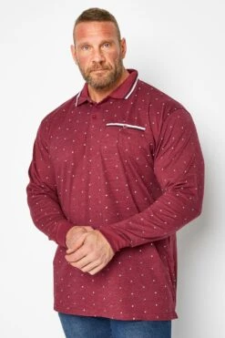 KAM Big & Tall Burgundy Red Dobby Print Long Sleeve Polo Shirt