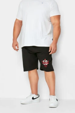ED BAXTER Big & Tall Black Varsity Logo Jogger Shorts