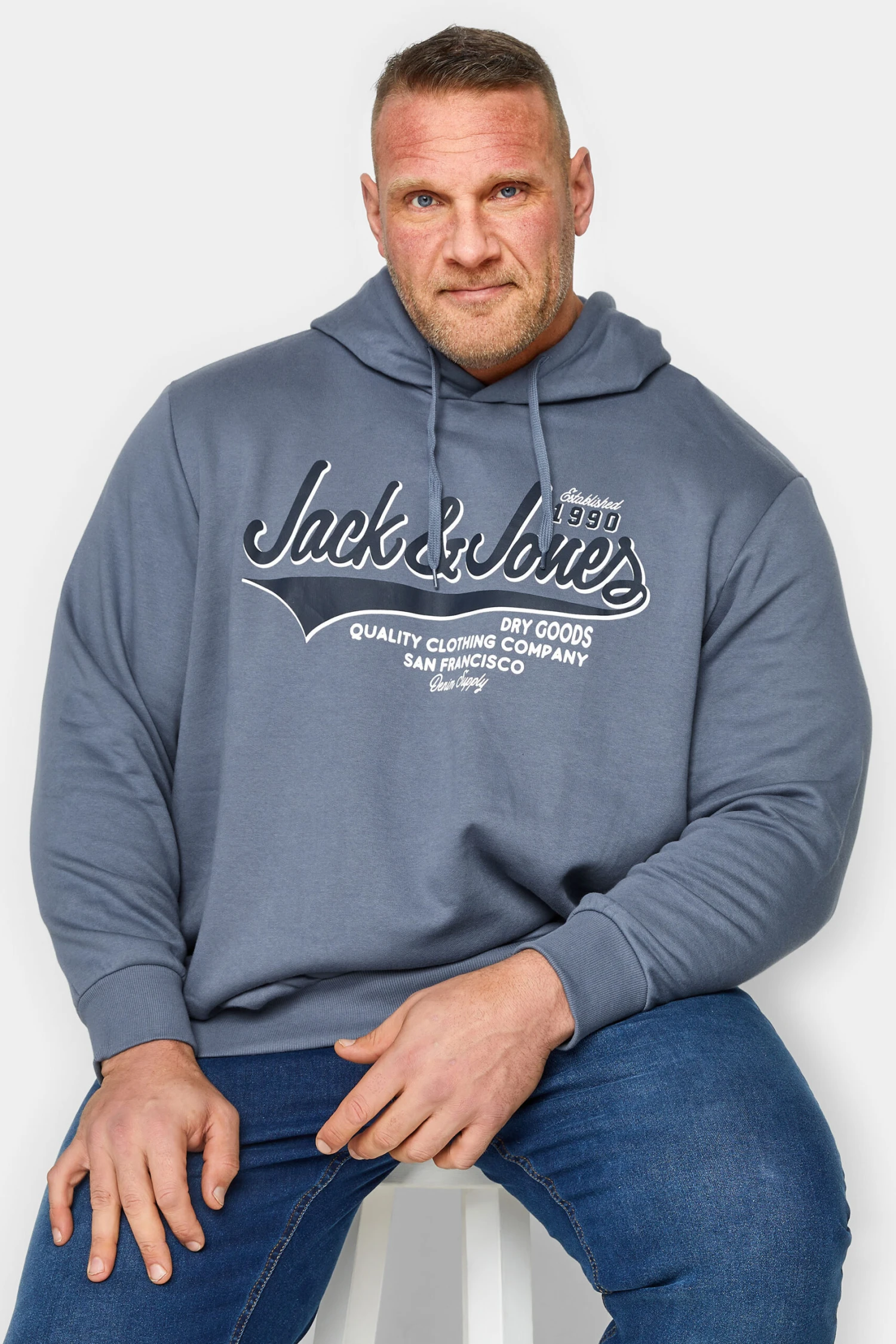 JACK & JONES Big & Tall Grey Printed Logo Hoodie 1 JACK & JONES Big & Tall Grey Printed Logo Hoodie