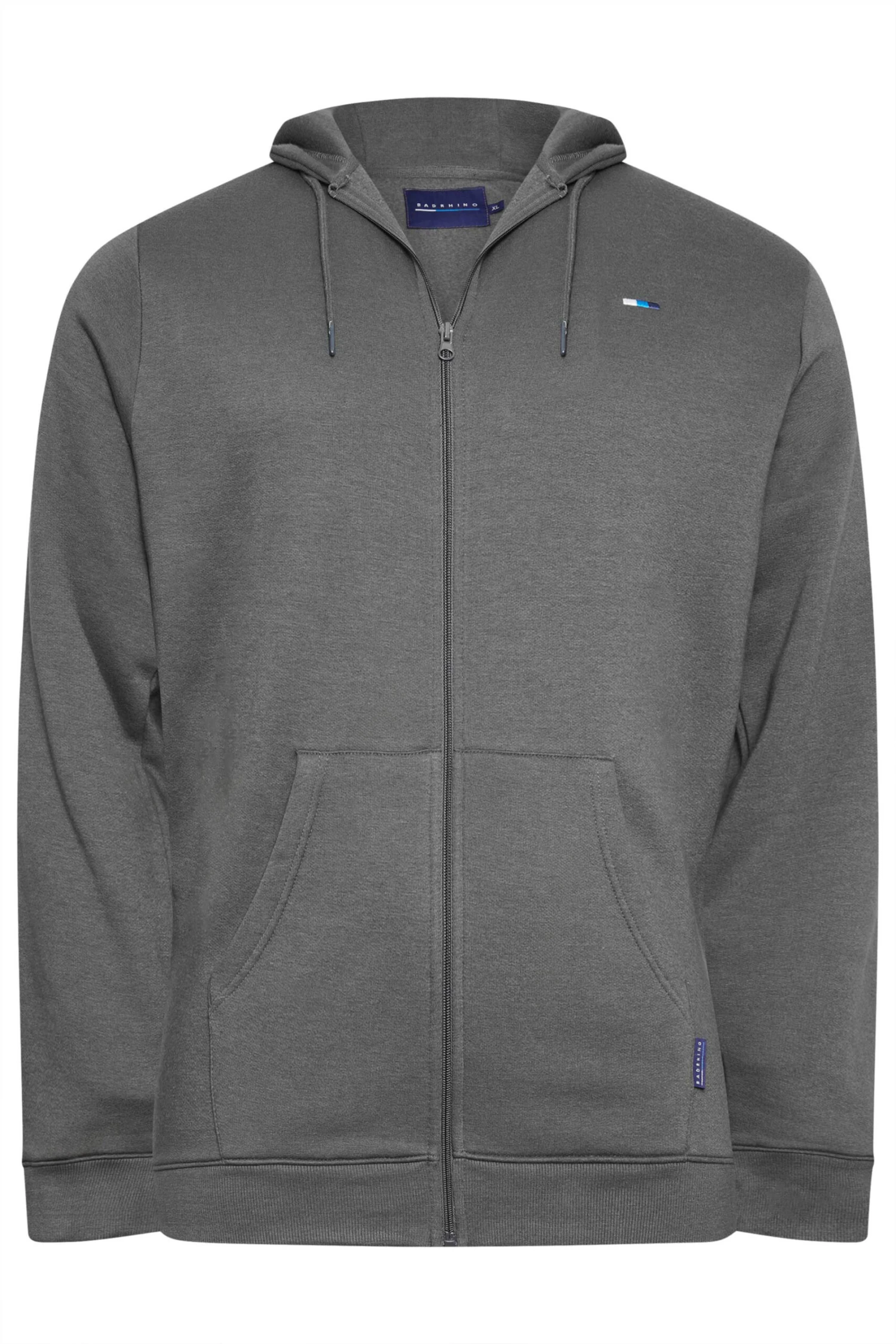 BadRhino Big & Tall Grey Zip Through Long Sleeve Hoodie 2 BadRhino Big & Tall Grey Zip Through Long Sleeve Hoodie - Image 2