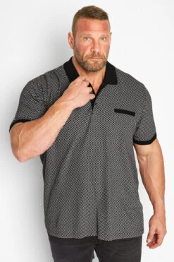 BadRhino Big & Tall Grey Geometric Print Polo Shirt