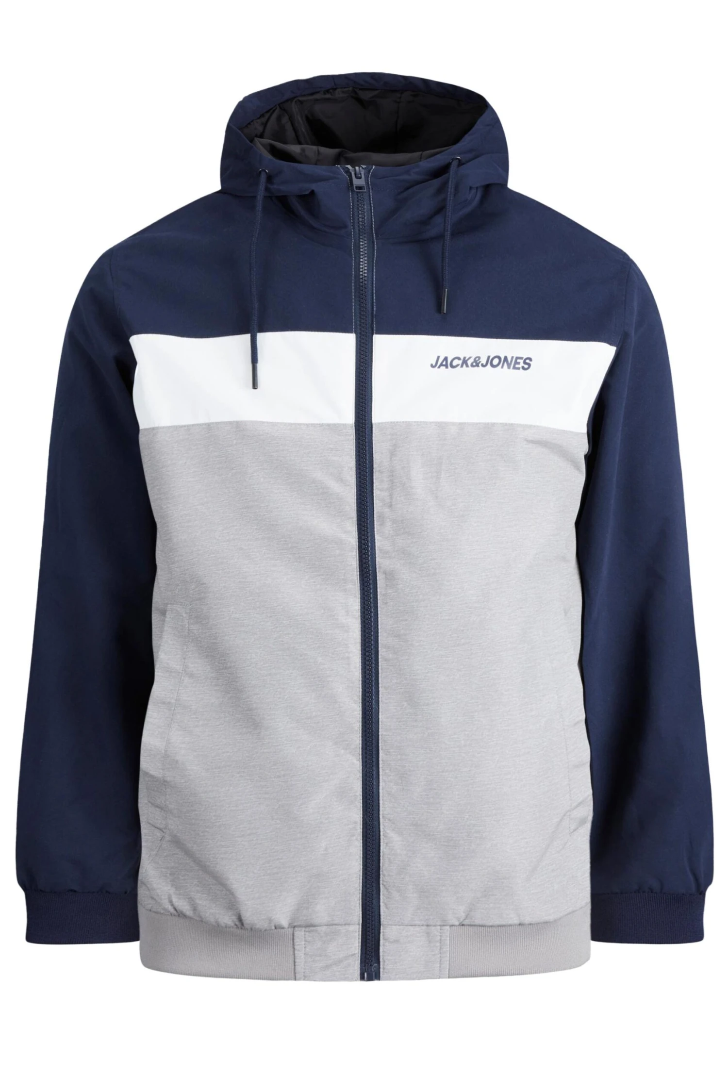 JACK & JONES Big & Tall Grey Bomber Zip Up Hoodie 3 JACK & JONES Big & Tall Grey Bomber Zip Up Hoodie - Image 3