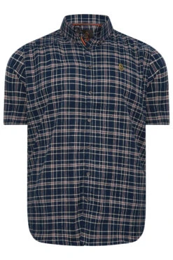 LUKE 1977 Big & Tall Navy Blue Check Short Sleeve Shirt -Menswear Mode Sales Store 15226579 81f3 4d 207444 X