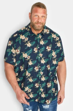 JACK & JONES Big & Tall Navy Blue Tropical Print Shirt