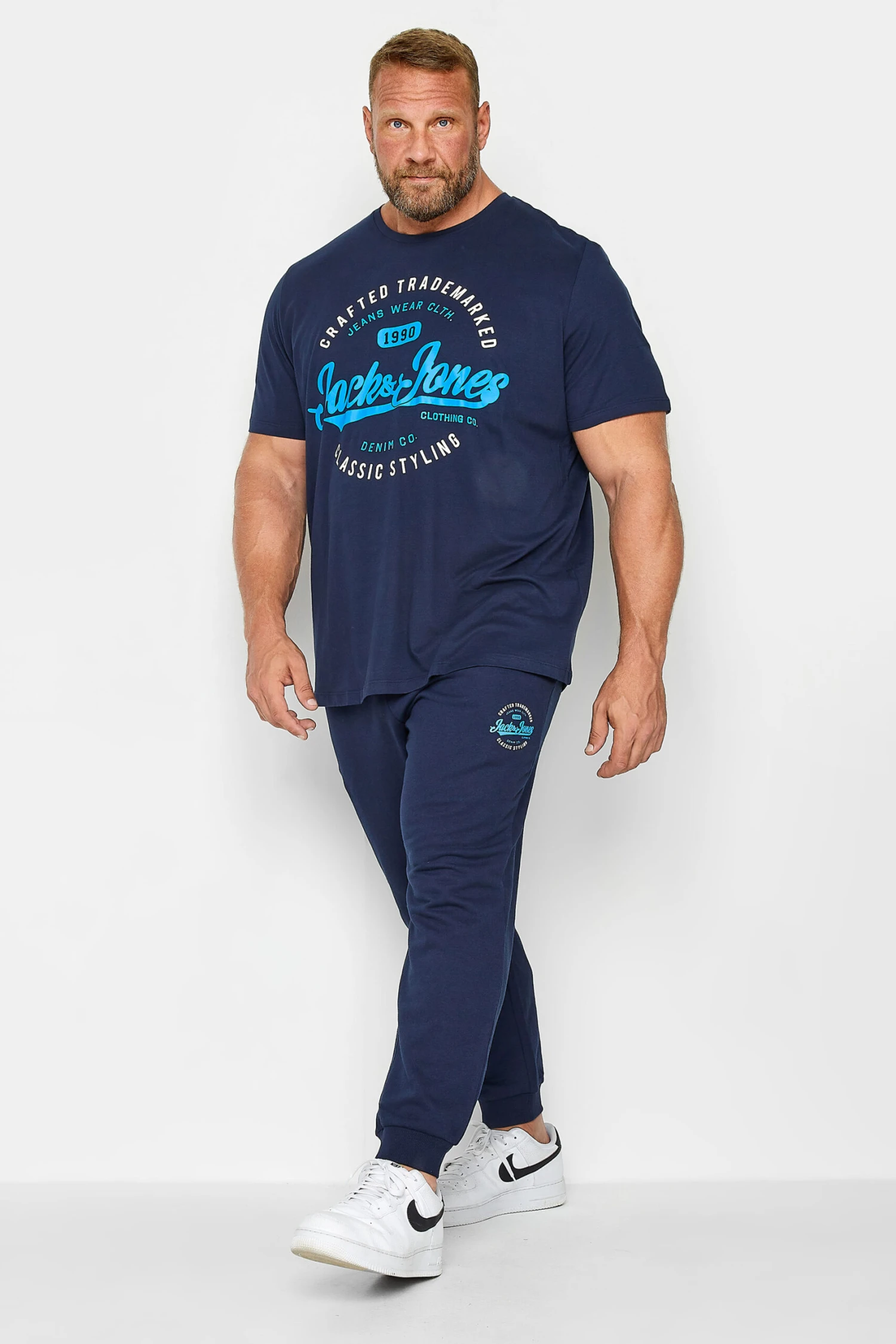 JACK & JONES Big & Tall Navy Blue Logo Print Cuffed Joggers 2 JACK & JONES Big & Tall Navy Blue Logo Print Cuffed Joggers - Image 2