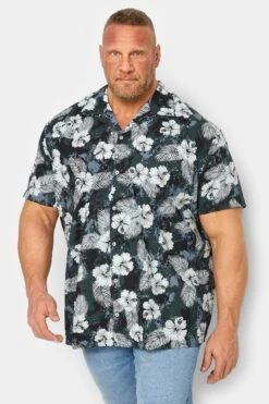 BadRhino Big & Tall Grey Tropical Print Shirt