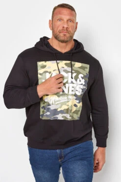 JACK & JONES Big & Tall Black Pete Camo Hoodie