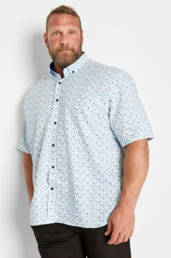 KAM Big & Tall White Bird Print Short Sleeve Shirt