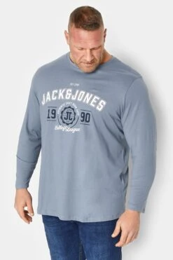 JACK & JONES Big & Tall Light Blue Printed Long Sleeve T-Shirt