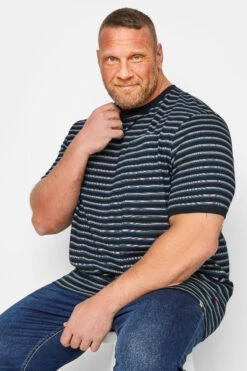 D555 Big & Tall Navy Blue & Grey Stripe T-Shirt