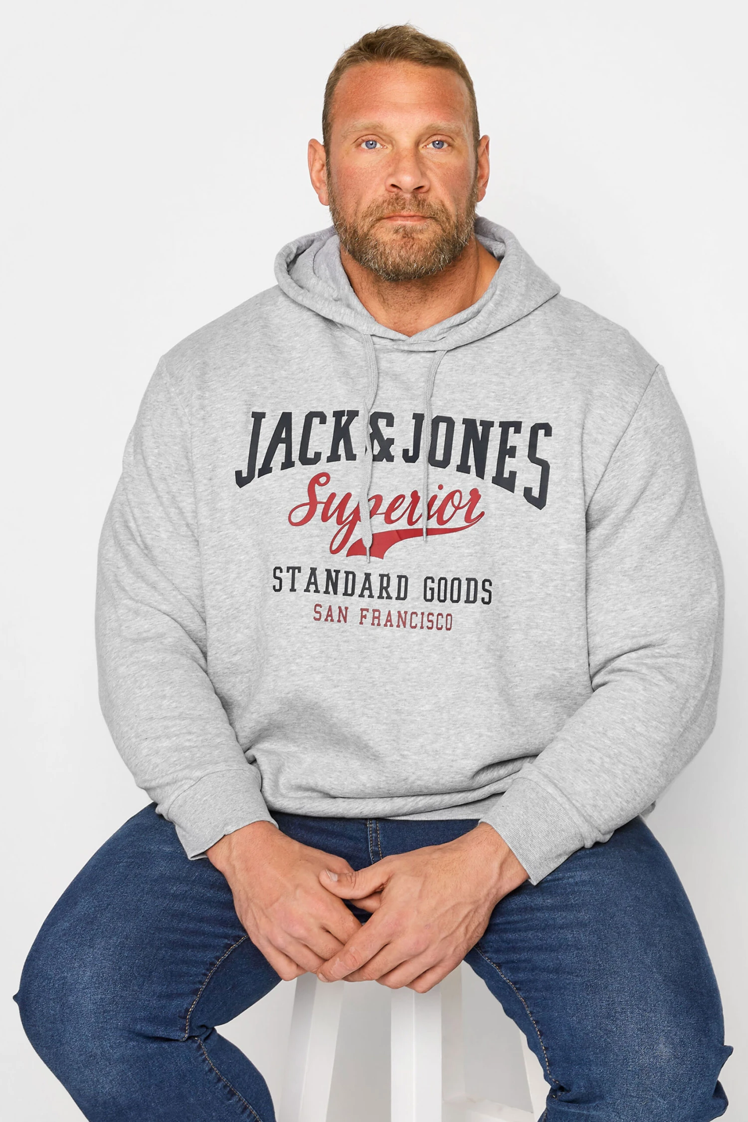 JACK & JONES Big & Tall Grey Logo Sweat Hoodie 1 JACK & JONES Big & Tall Grey Logo Sweat Hoodie