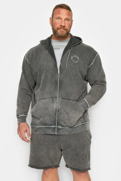 GNP Big & Tall Grey Washed Zip Through Hoodie