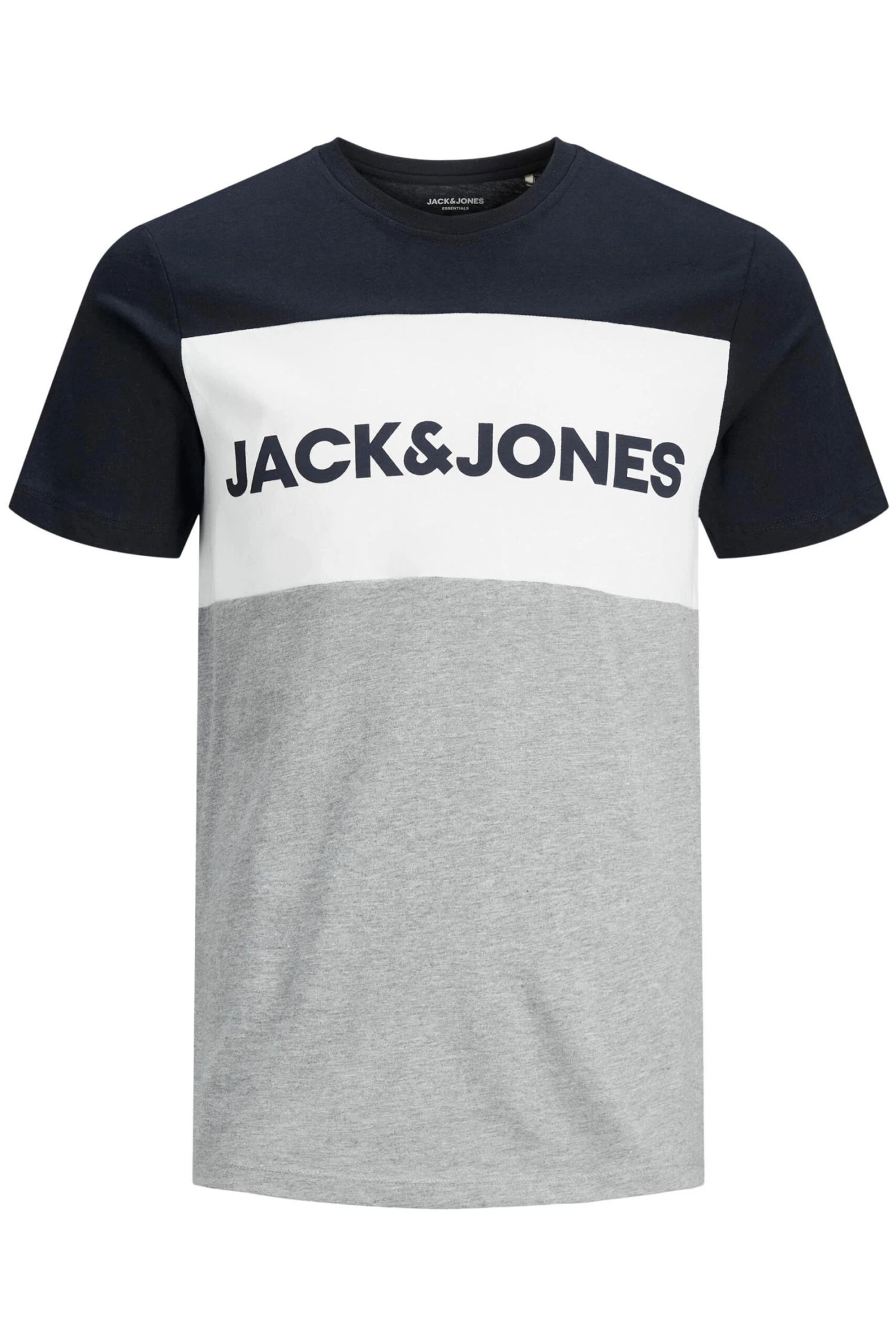 JACK & JONES Big & Tall Navy Blue & Grey Colour Block Logo T-Shirt 2 JACK & JONES Big & Tall Navy Blue & Grey Colour Block Logo T-Shirt - Image 2