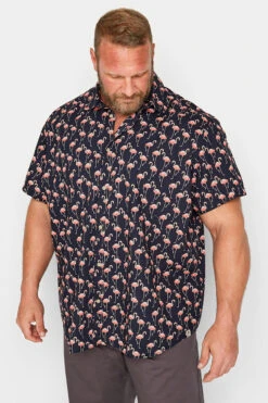JACK & JONES Big & Tall Navy Blue Flamingo Print Short Sleeve Shirt