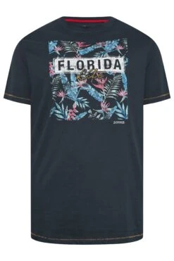 D555 Big & Tall Navy Blue Florida Floral Print T-Shirt -Menswear Mode Sales Store 1d3ba123 4304 42 207639 X