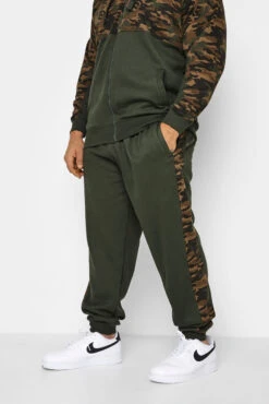 KAM Big & Tall Khaki Green Camo Side Panel Joggers