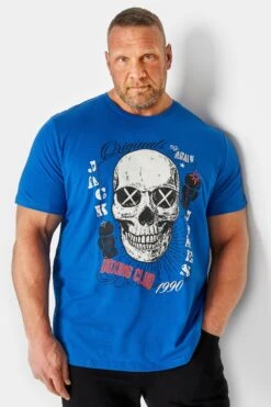 JACK & JONES Big & Tall Blue Skeleton Print 'Boxing Club' Slogan T-Shirt