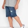 BadRhino Big & Tall Mid Blue Ripped Denim Shorts