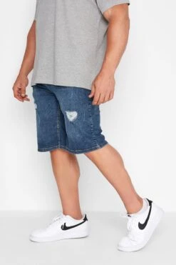 BadRhino Big & Tall Mid Blue Ripped Denim Shorts