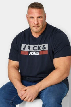 JACK & JONES Big & Tall Navy Blue Logo Print Short Sleeve T-Shirt