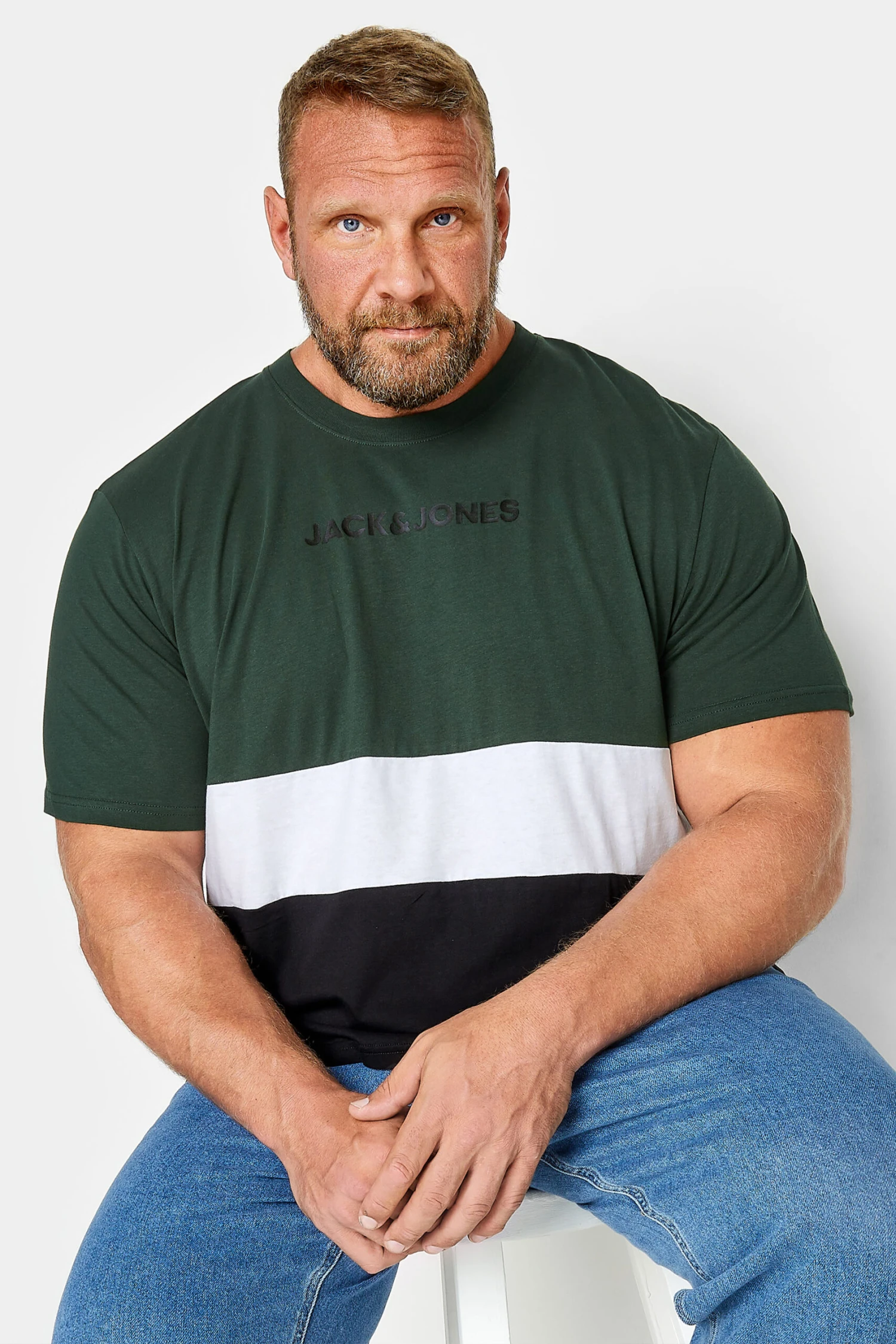 JACK & JONES Big & Tall Green Colour Block Logo T-Shirt 1 JACK & JONES Big & Tall Green Colour Block Logo T-Shirt
