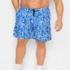 ESPIONAGE Big & Tall Blue Bamboo Print Swim Shorts