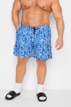ESPIONAGE Big & Tall Blue Bamboo Print Swim Shorts