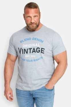 BLEND Big & Tall Grey Vintage Logo T-Shirt