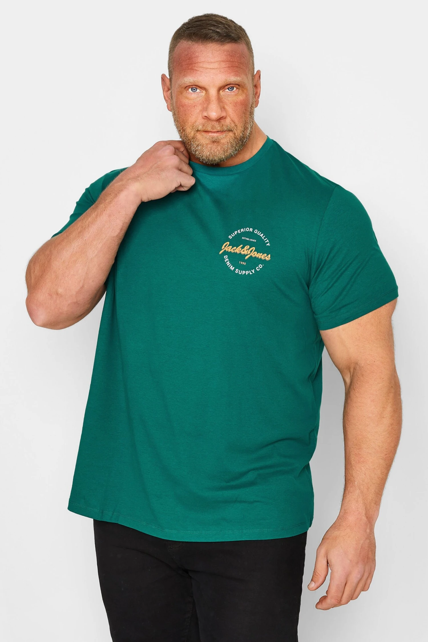 JACK & JONES Big & Tall Green & Black 3 Pack T-Shirts 2 JACK & JONES Big & Tall Green & Black 3 Pack T-Shirts - Image 2