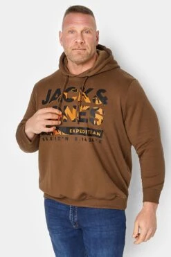 JACK & JONES Big & Tall Brown 'Expedition' Logo Hoodie