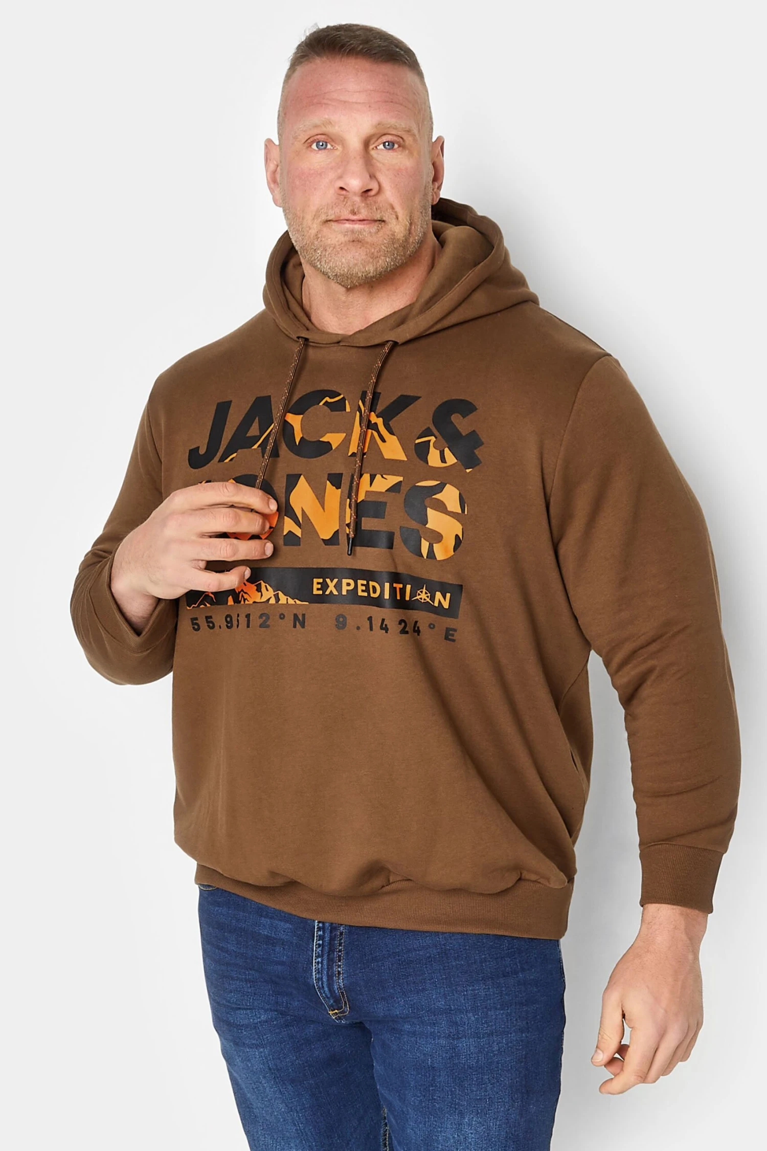 JACK & JONES Big & Tall Brown 'Expedition' Logo Hoodie 1 JACK & JONES Big & Tall Brown 'Expedition' Logo Hoodie
