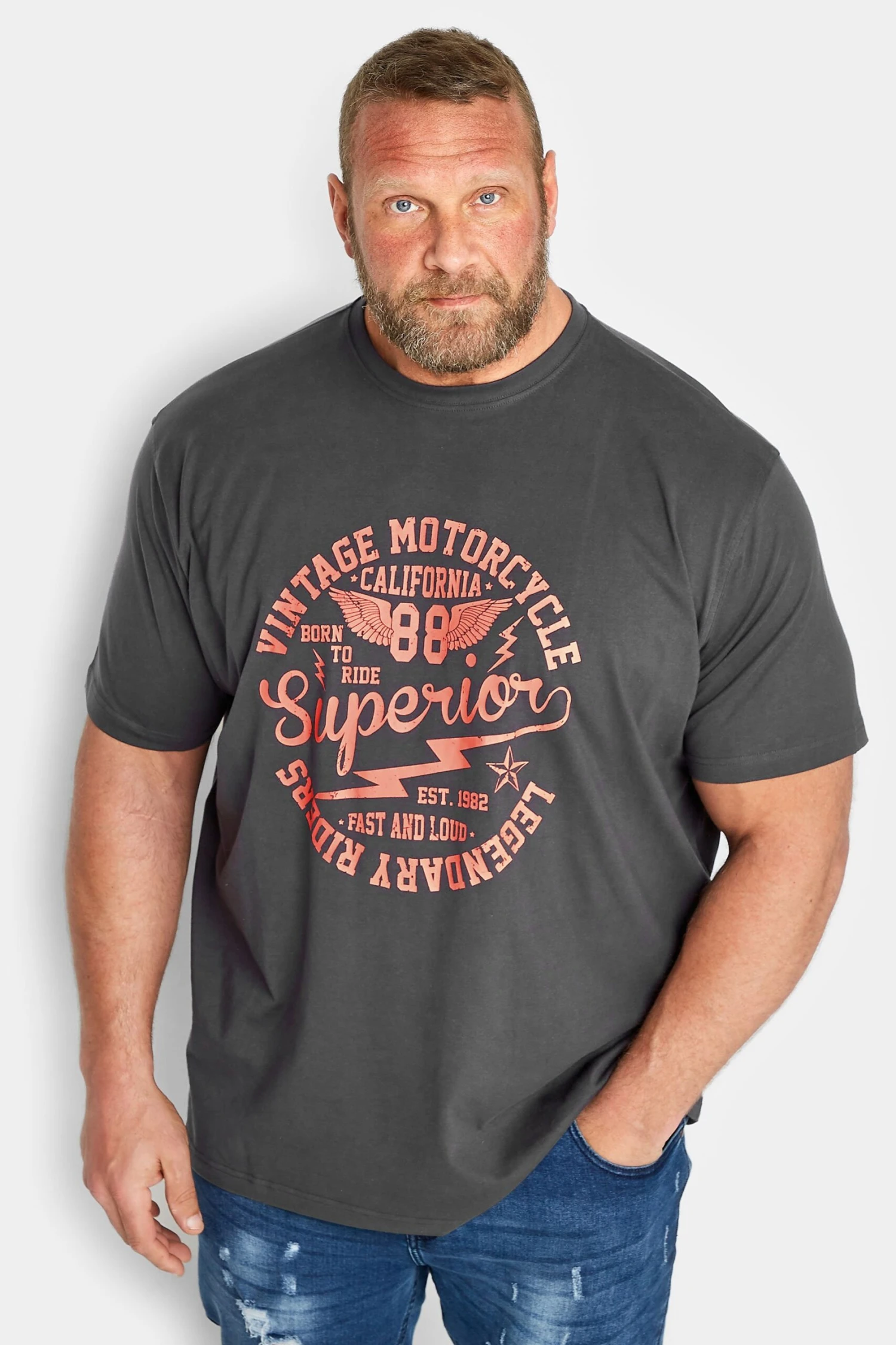 ESPIONAGE Big & Tall Grey Superior Printed T-Shirt 1 ESPIONAGE Big & Tall Grey Superior Printed T-Shirt